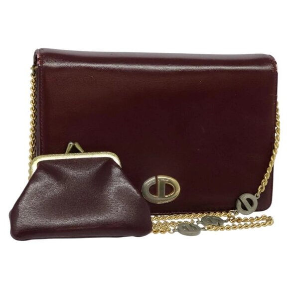 Christian Dior Chain Shoulder Bag Leather Wine Red Gold Auth BA1298 - Picture 1 of 16